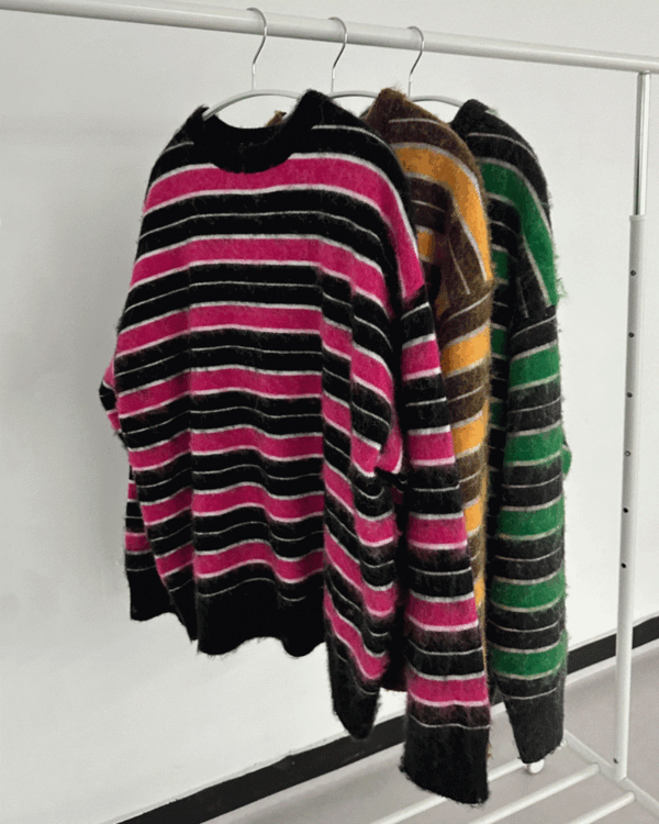 Kento stripe hairy knit (3color)