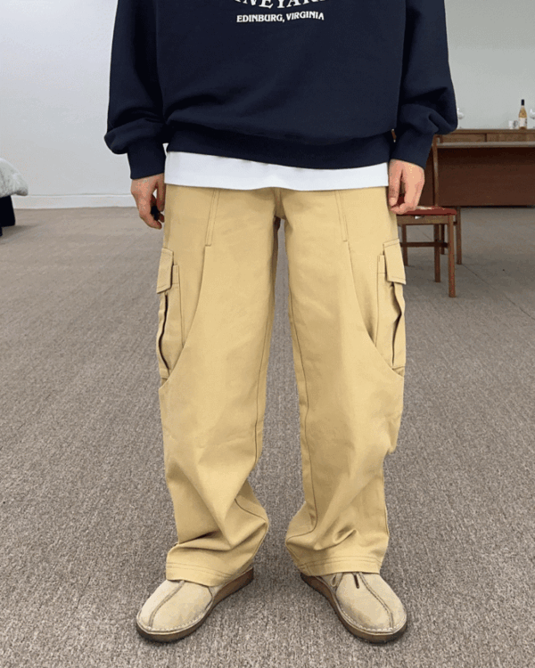 Roy curved section cargo pants (4color)